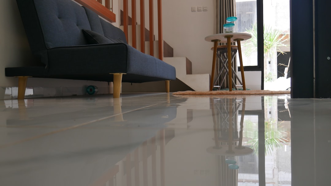 Marbled metallic epoxy floor design in an Allen home